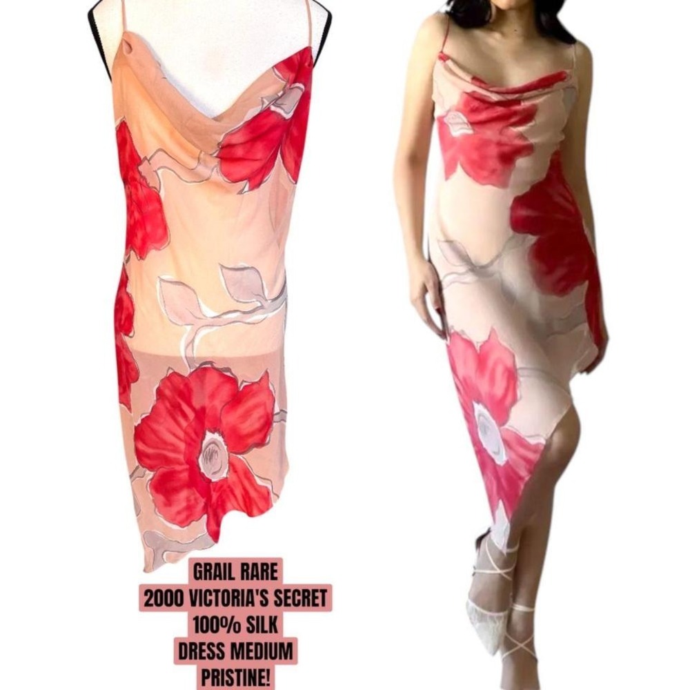 🌹 RARE‎ PRISTINE 2000s Victoria's Secret 100% Silk Dress Medium